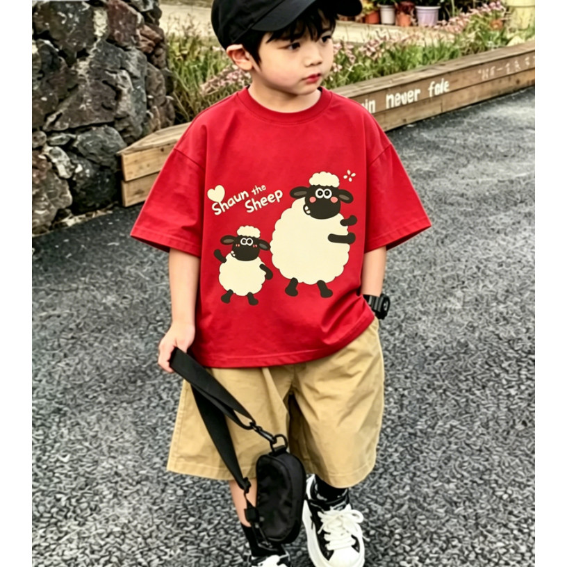 Giao hàng 24 giờ 1 bông / Áo thun trẻ em / Shaun the Sheep Cổ tròn tay ngắn Size 90-150
