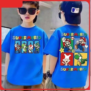 2026 Áo thun  trẻ em tay ngắn cotton thoáng khí in hình super mario Phù hợp cho trẻ em tay ngắn năm mới