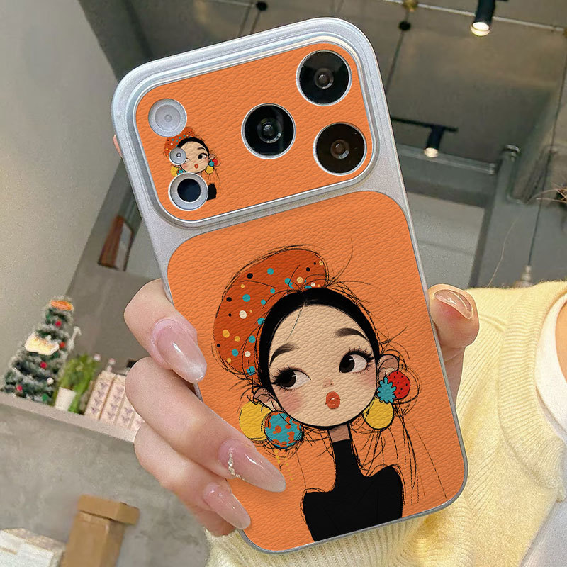 Ốp lưng iPhone họa tiết da mạ họa tiết cô gái iPhone 17 16 15 14 13 12 11 Pro Max Plus Max