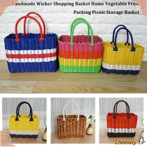 Giỏ mua sắm đan thủ công CHEESELY, PE 24 * 14 * 18cm / 23 * 12 * 18cm Đóng gói trái cây rau củ tại nhà, Giỏ đựng rau củ nhiều màu dệt mây chất lượng cao