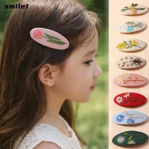 Kẹp Tóc SMILE, Kẹp Vải Lá Bên, Ngọt Ngào Retro Thêu Tóc Phong Cách Hàn Quốc Nữ