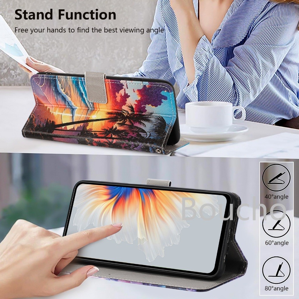 Dành Cho Samsung A27 A57 M16 A56 A36 A37 A07 A06 A05S M55 M35 M15 M54 M14 Ốp Điện Thoại Folio Cây Cọ Đại Dương