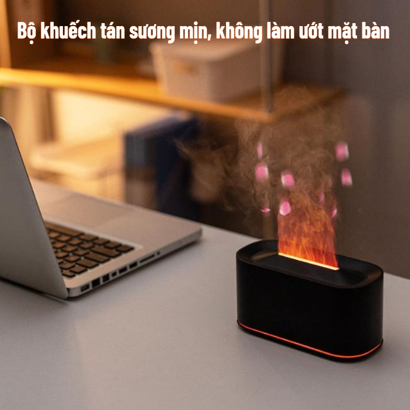 Máy khuếch tán tinh dầu Flame kết hợp chức năng tạo ẩm, giảm căng thẳng, phun sương siêu mịn và đèn chiếu sáng bảy màu.