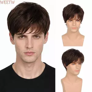 WEETW Tóc Giả Ngắn Nâu, Tự Nhiên Lớp Nam Trang Phục Tổng Hợp Tóc Giả, Toàn Đầu Tóc Giả Thực Tế Toupee Halloween Cosplay Tóc Giả Cho Nam
