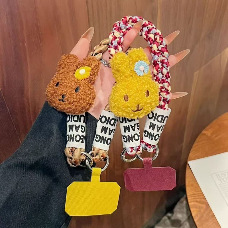 Dây đeo tay dệt tối thiểu sang trọng Bunny Vỏ điện thoại Mặt dây chuyền, Túi chìa khóa treo trang trí, Dây treo chống mất điện thoại ngoài trời
