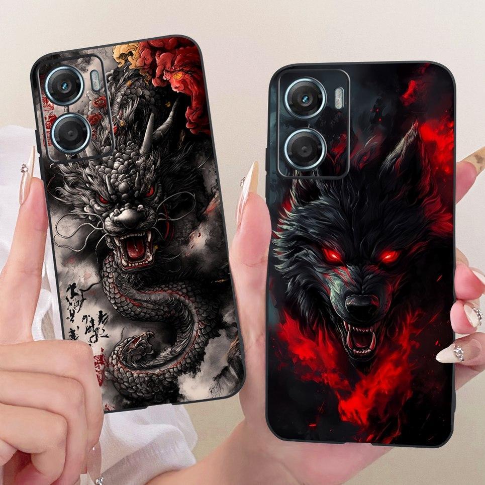 Vỏ Điện Thoại Mềm Màu Đen Cho Motorola G06 Power Moto G06 Ốp Lưng Hoạt Hình Mát Mẻ Rồng Sư Tử Hổ In Mặt Sau Silicon Ốp Lưng