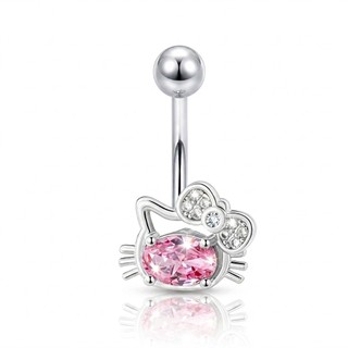 1PC 14G Hồng Thép không gỉ Hello Kitty 10mm Rốn Xuyên