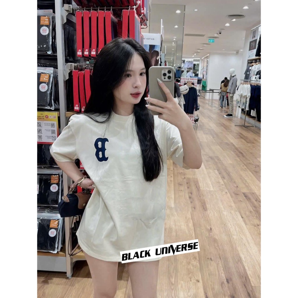 （Giao hàng 24h）Angela Áo thun lỡ tay MLB chữ B from rộng Blackuniverse unisex chất liệu cotton cao cấp