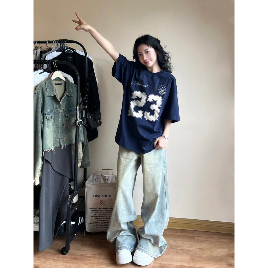 （Giao hàng 24h）Angela áo phông nữ form rộng  Xanh tím than girl phố style âu mỹ bigsize salute mùa hè local brand