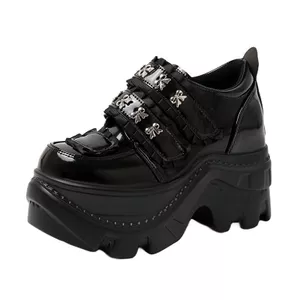 Đế Dày Choàng Nữ Mùa Xuân Phong Cách Mới Nhẹ Thoải Mái Phù Hợp Với Retro Anh Velcro Giày Da Nhỏ Phong Cách Gothic Giày Nữ