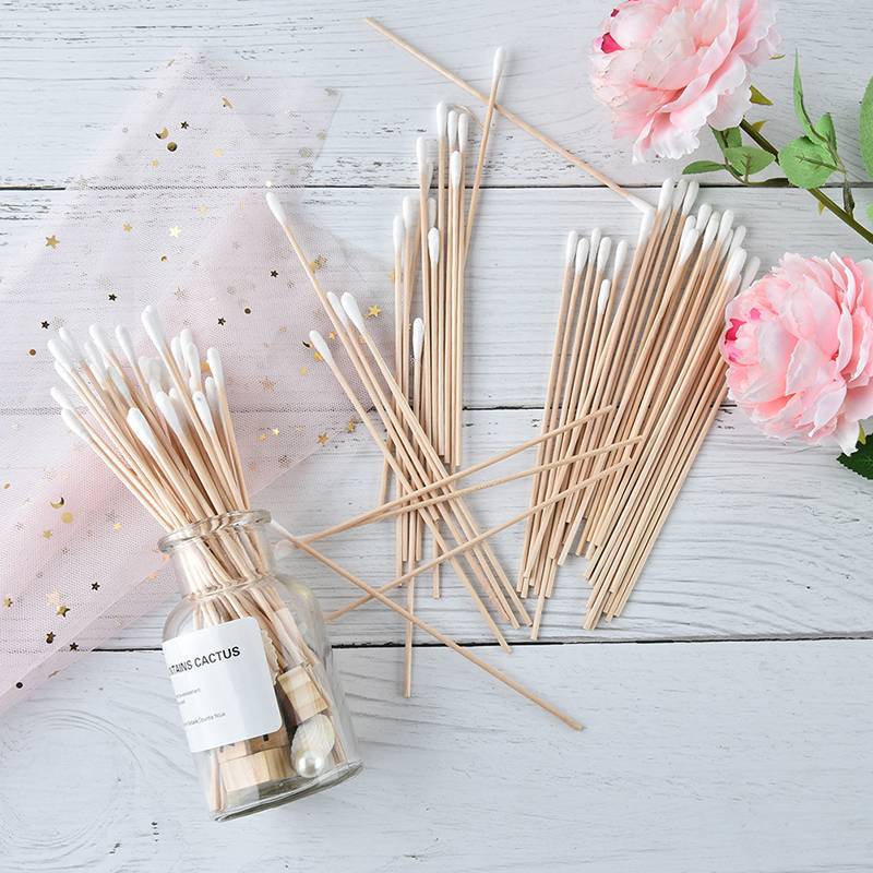 KUZHEN 100 chiếc tăm bông y tế 6 '' tay cầm bằng gỗ chắc chắn bông bôi tăm q-tip HOT