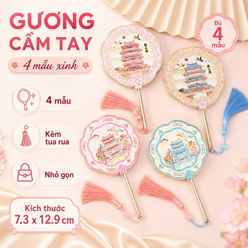 【SKISOPGO】Gương Cầm Tay Họa Tiết Cổ Điển Trung Hoa,thiết kế tinh xảo,Tác Phẩm Nghệ Thuật Tinh Tế,Quà Tặng Ý Nghĩa