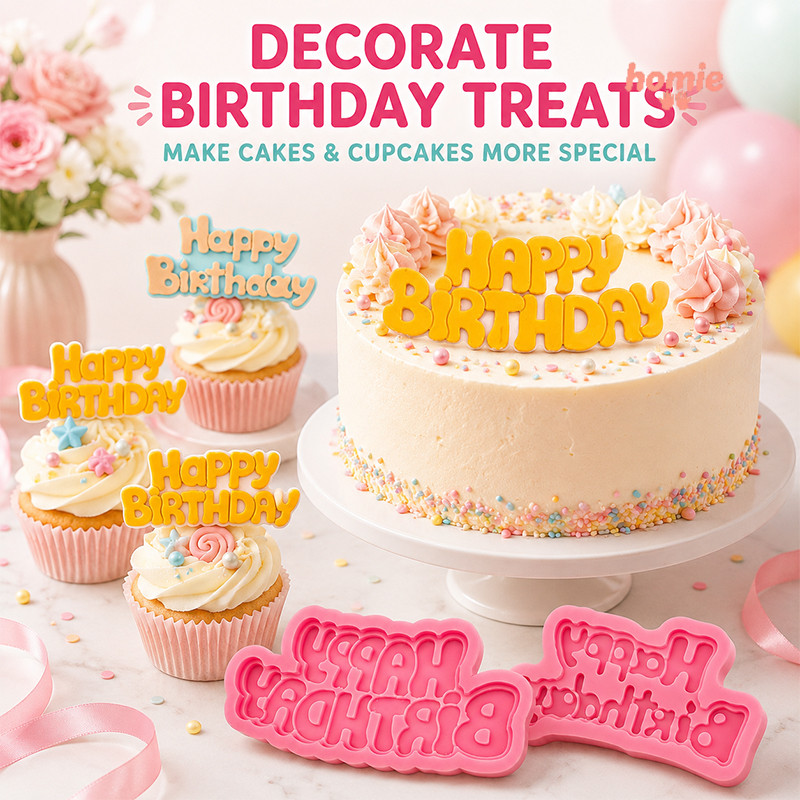 ✨Homie✨Khuôn silicon làm bánh fondant hình chữ cái chúc mừng sinh nhật, tự làm khuôn trang trí bánh kem hình chữ cái