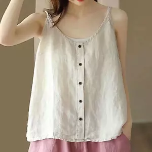 Áo yếm không tay bằng vải lanh Cotton Kích thước lớn Loose Phiên bản cổ điển Mùa hè Văn học Nhà bên trong bên ngoài hàng đầu