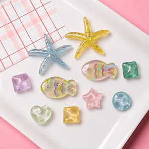 Set Charm Đại Dương Resin Cầu Vồng Pastel Cao Cấp, Bộ 10 Charm Sao Biển, Cá Nhiệt Đới Và Trái Tim Kawaii