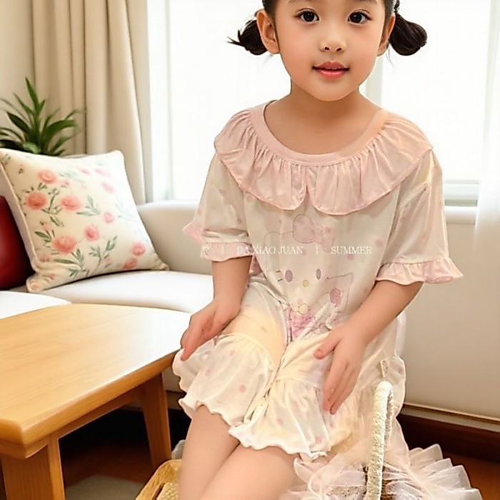 Váy Ngủ Bé Gái Ice Silk Váy Ngủ Trẻ Em Mùa Hè Công Chúa Elsa Phong Cách Bé Nhà Quần Áo Quần Á