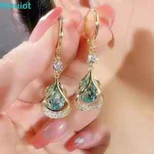 Bông tai Dangle kim cương giả FUHUIOT, Bông tai thả nước sang trọng, Trang sức nữ thanh lịch Hình học tinh tế Bông tai lấp lánh đính hôn