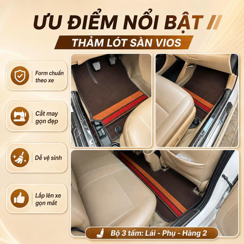 [ Vios ] Thảm cước xe Toyota Vios đủ 3 tấm cắt may chuẩn form xe chống thấm nước chống trơn chống trượt