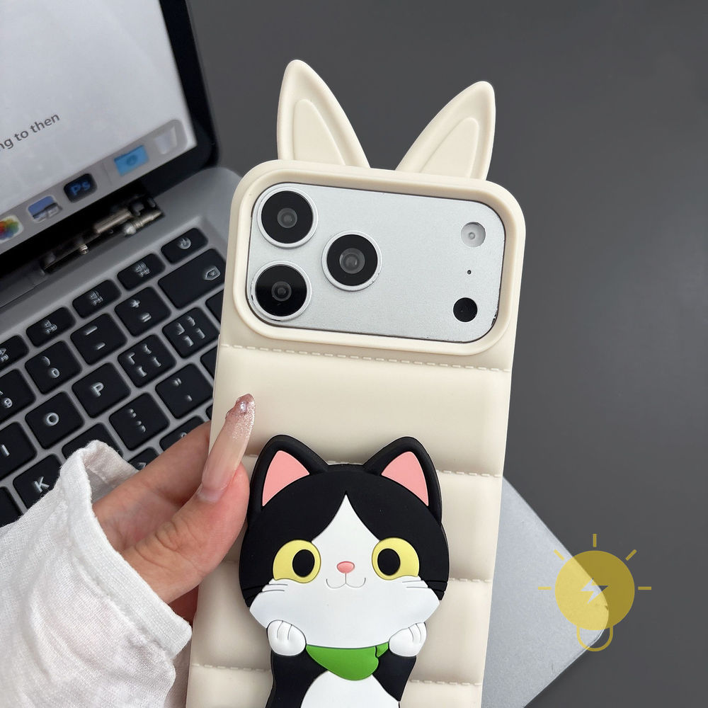 Phone Case For iPhone 17 Pro Max 16 15 14 13 12 with Griptok TPU Cartoon Cat with Griptok Ear Fox Aesthetic Korean Cute