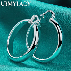 URMYLADY Bạc 925 Tròn Mịn Vòng Bông Tai Tai Vòng Tai Cho Nữ Thời Trang Quyến Rũ Cưới Đính Hôn Trang Sức