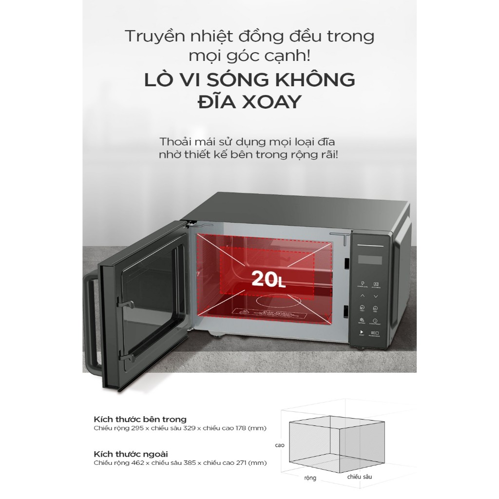 Lò Vi Sóng Không Đĩa Xoay Cuckoo CMW-QF2010ES 20L 800W Bảo Hành 12 Tháng