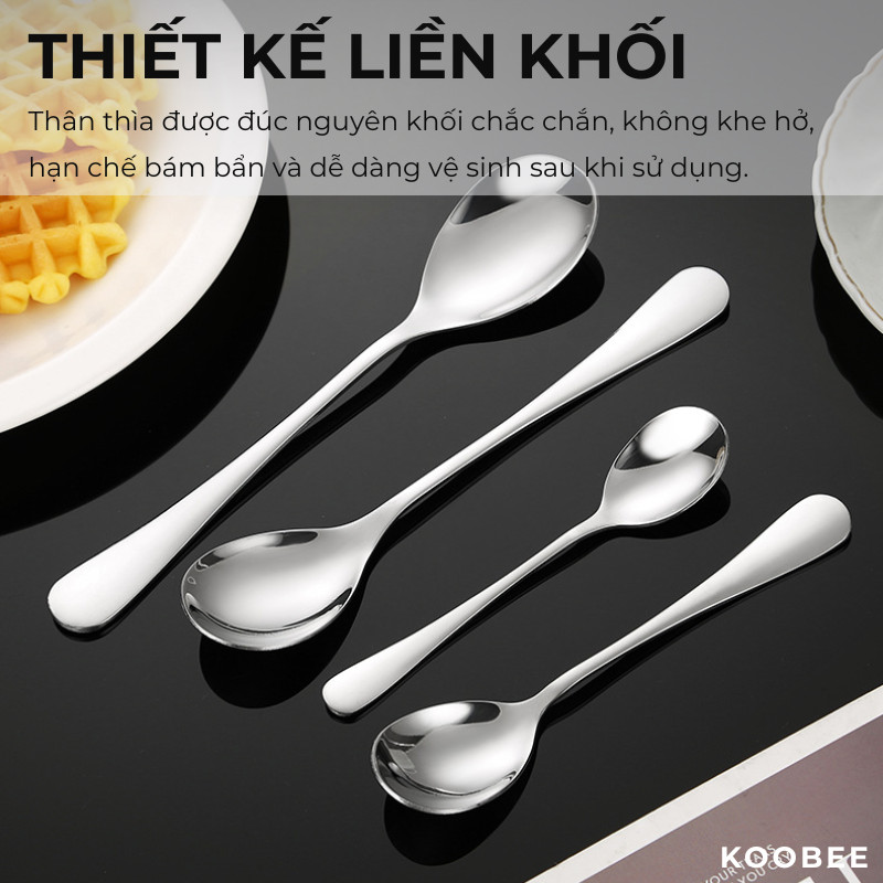 Thìa Inox 304 Miệng Bầu Dục KOOBEE – Muỗng Ăn Cơm Cán Trơn Liền Khối, Thìa Inox Sáng Bóng Cao Cấp 5 Kích Thước | 396