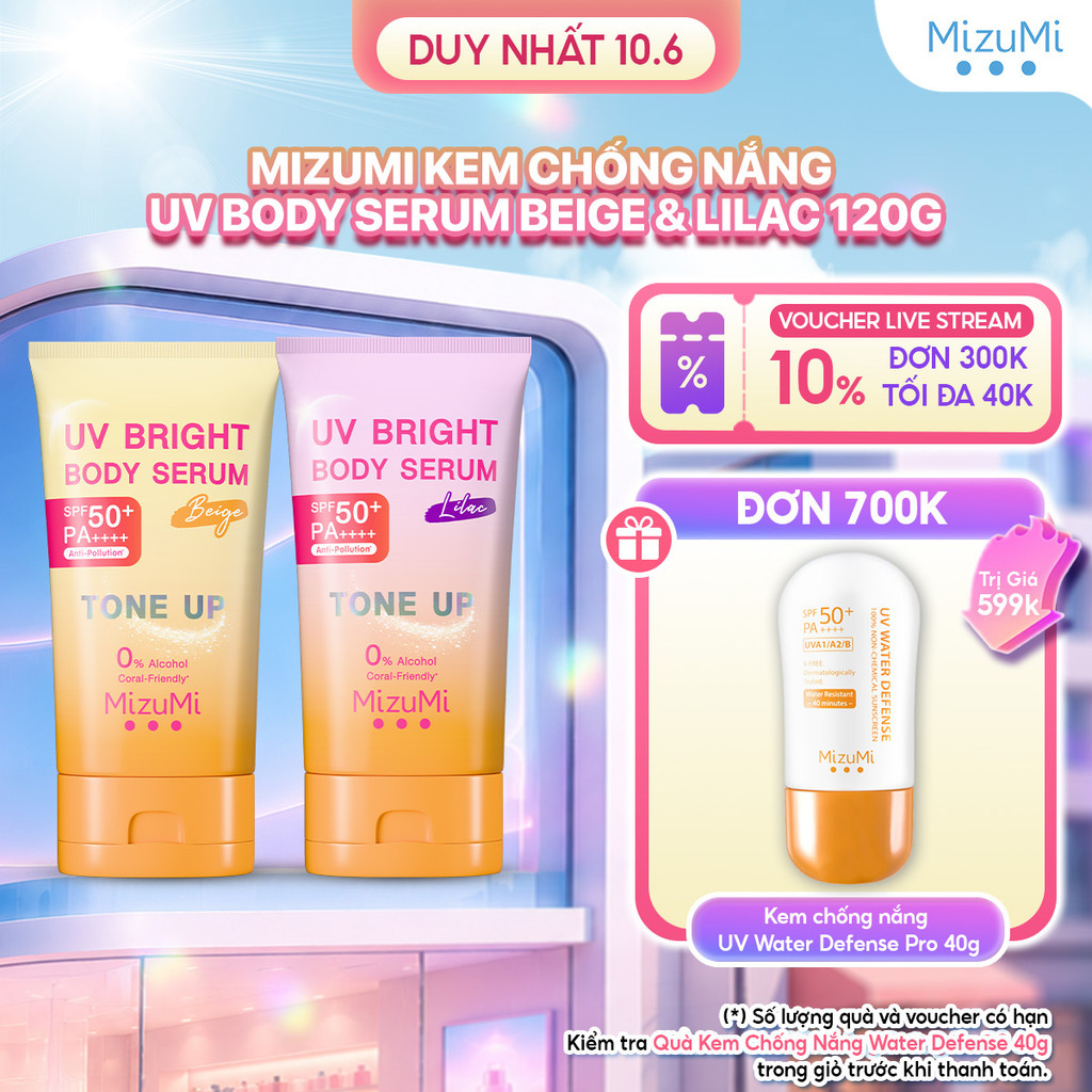 Kem chống nắng nâng tone MizuMi UV Bright Body Serum Tone Up Beige/ Lilac 120 ml
