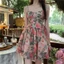 Váy yếm in hoa lưng cao, giảm béo dành cho nữ, váy ngắn chữ A