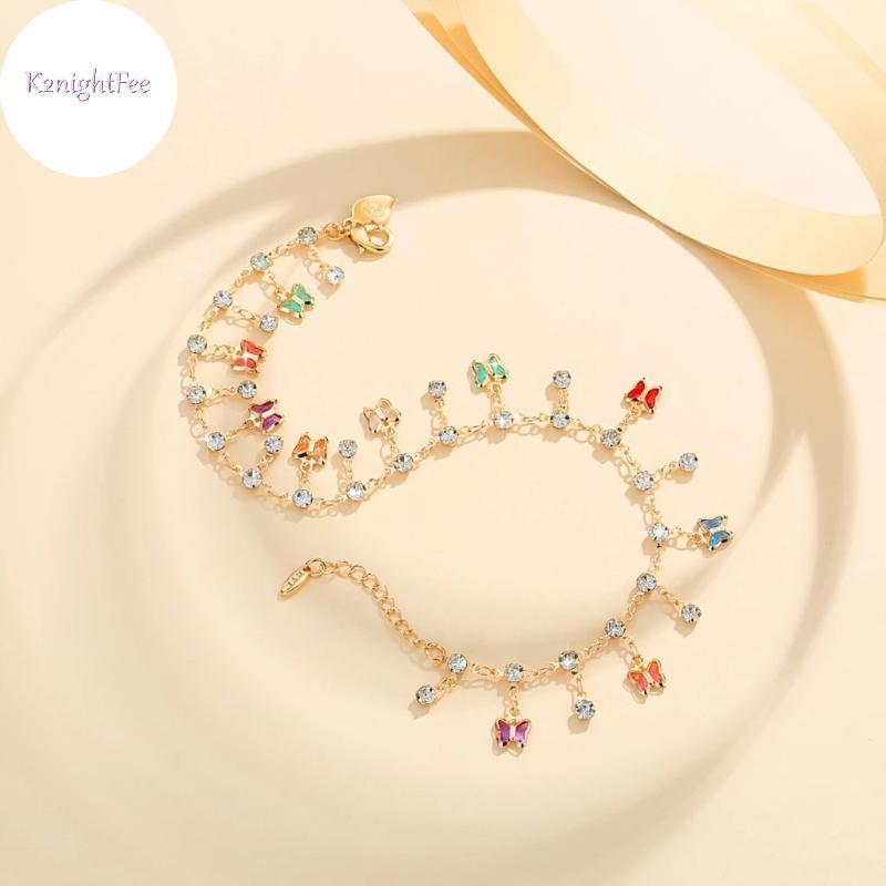 K2nightFee Thời Trang Bướm Màu Treo Kim Cương Mắt Cá Chân Dây Xích Dành Cho Nữ Bé Gái Lấp Lánh Kim Cương Giả Vòng Chân Hoàn Hảo Cho Mùa Hè Bãi Biển Quà Tặng VN