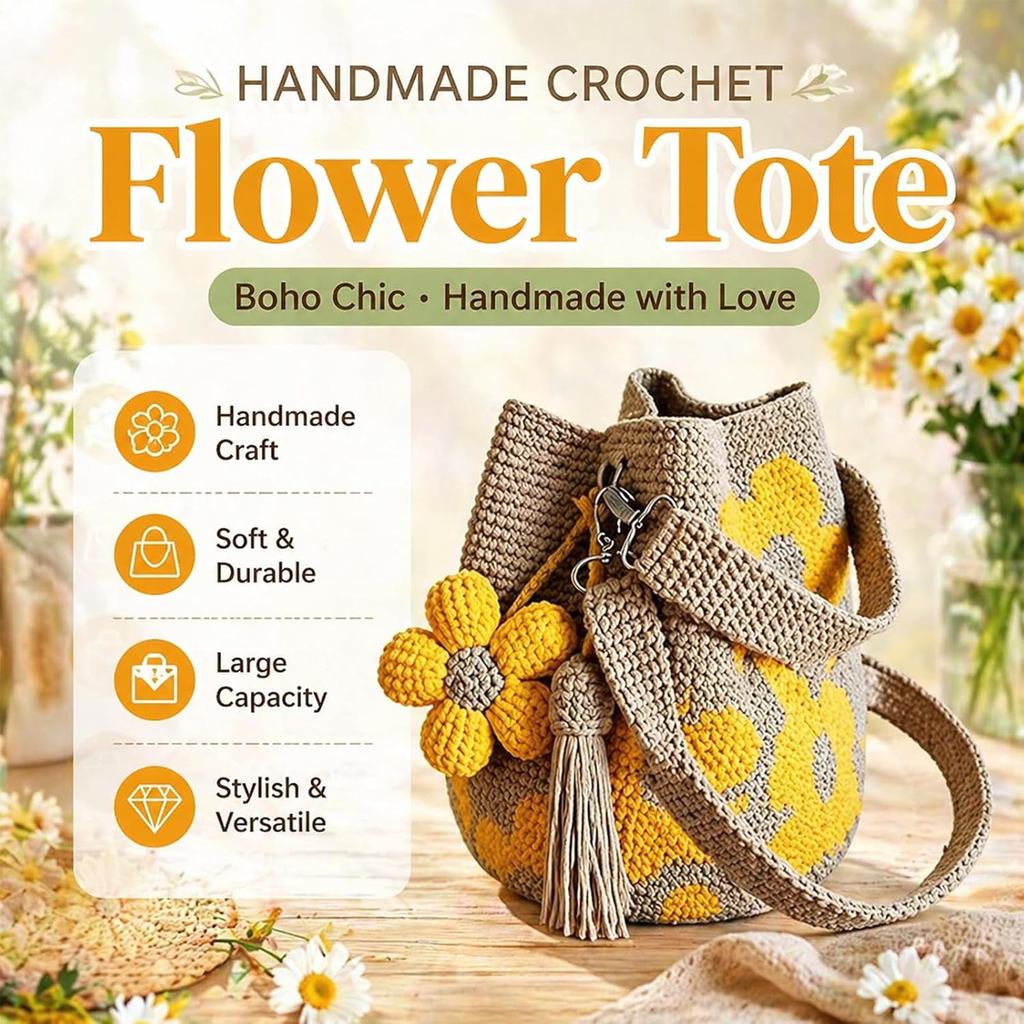 2026 Handmade Móc Hoa Tote Đan Hoa Ví Túi Boho Đi Biển Túi Xách Đeo Ngang Túi Đeo Vai Cho Nữ Kỳ Nghỉ