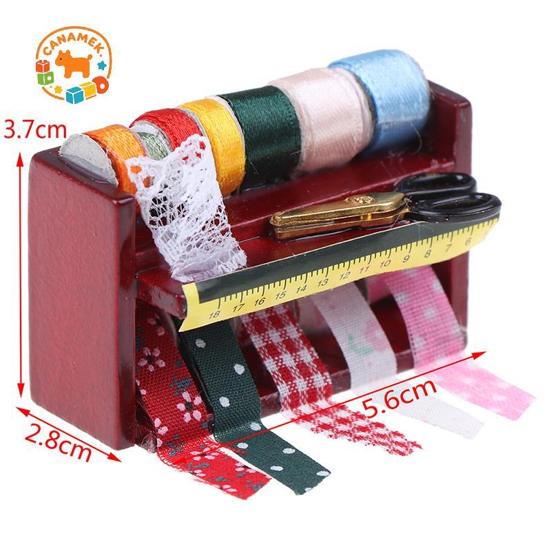 CANAMEK 1 Hộp May Thu Nhỏ 1: 12 Có Kéo Bộ Phụ Kiện Trang Trí Nhà Búp Bê CSF