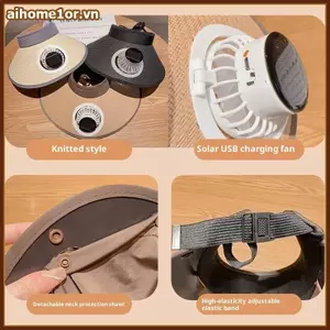 AIHOM Mũ quạt chạy bằng năng lượng mặt trời Bảo vệ tia cực tím Vành rộng 18cm Mũ chống nắng có thể điều chỉnh để câu cá làm vườn hoạt động ngoài trời,