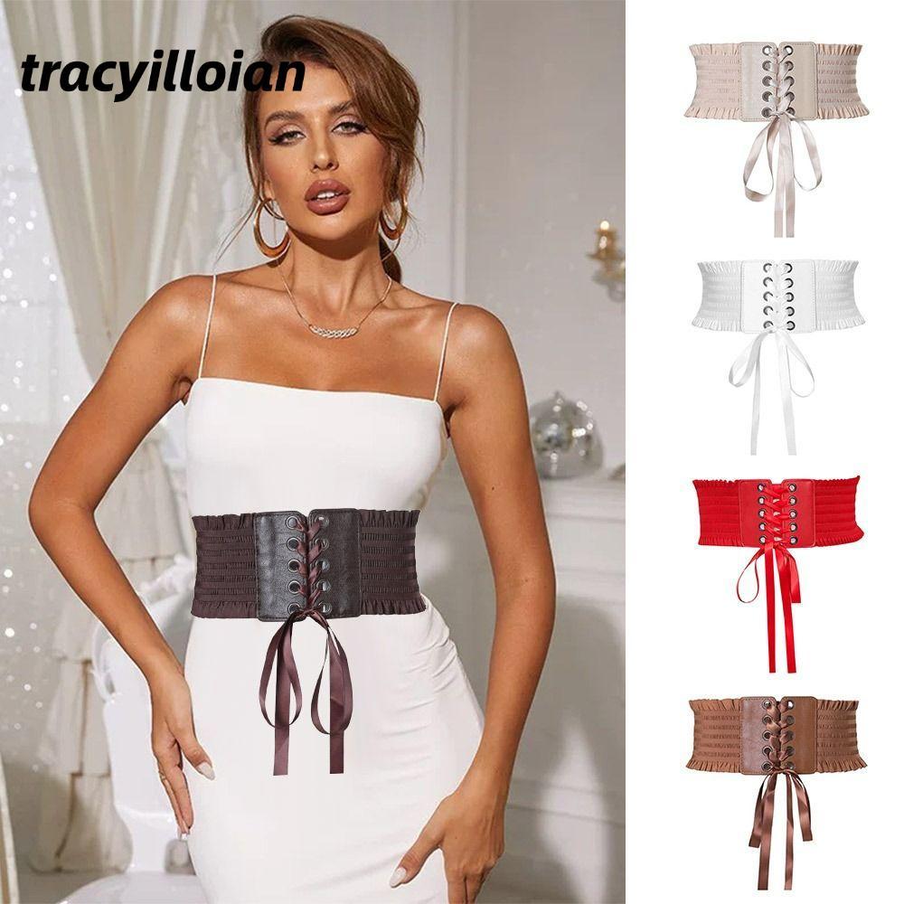 TRACEILLOIAN Silk Co Giãn Cummerbunds, Thắt Lưng Corset Rộng Da PU, Trang Trí Thời Trang Co Giãn DIY Eo Bao Cho Váy Váy Quần Áo Hàng Đầu