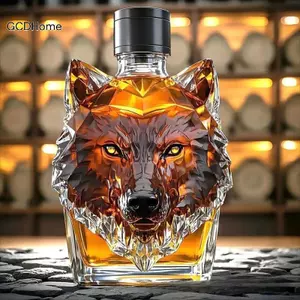 GCDHome Whisky Kính Sói Điêu Khắc Cốc Thẩm Mỹ Sưu Tập Sói Theo Chủ Đề Chai Thủy Tinh Cho Cotail Whisky Du Lịch HOT