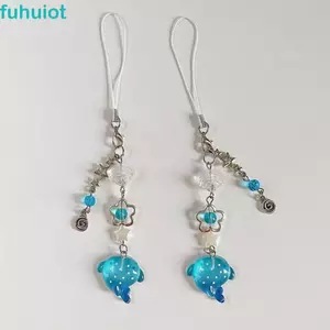 FUHUIOT Dây Xích Điện Thoại Di Động, Y2k Móc Khóa Đính Hạt Độc Đáo Cá Mập Điện Thoại Charm, Ba Lô Động Vật Biển Chủ Đề Đại Dương Handmade Dây Điện Thoại Phụ Kiện Điện Thoại
