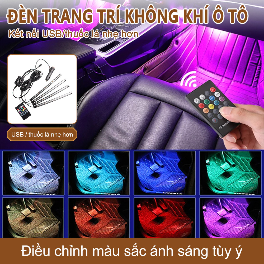 Đèn Led Gầm Ghế Ô Tô Nội Thất Nháy Theo Nhạc, Nhiều Chế Độ Màu Sắc, Cắm USB/Tẩu, Điều Khiển Từ Xa