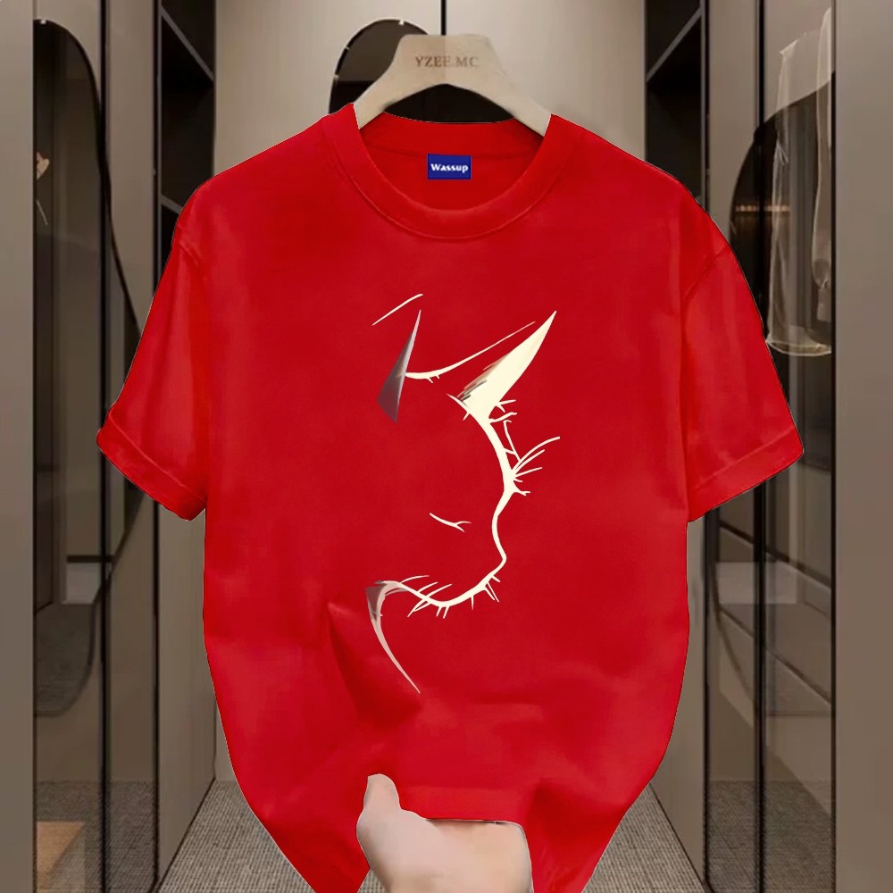 （Giao hàng 24h）Angela  Light Cat Shadow Print-Áo thun nam mới! 100% cotton, thời trang, Unisex