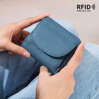 Ví da bò Mini dành cho nữ Ví đựng tiền xu gấp siêu mỏng RFID đơn giản