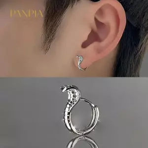 PNPIA- Thời Trang Punk Gothic Đồng Zircon Mắt Xanh Rắn Bông Tai Dành Cho Nam Nữ Hip Hop Cá Tính Thoáng Mát Hổ Mang Vòng Bông Tai Trang Sức
