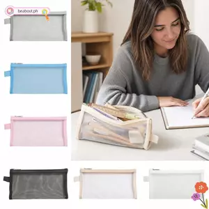 Túi đựng bút BEABOUT, Bút chì lưới Nylon trong suốt, Hình vuông Công suất lớn Dây kéo Đóng cửa Văn phòng phẩm Túi đựng dụng cụ làm đẹp Lưu trữ