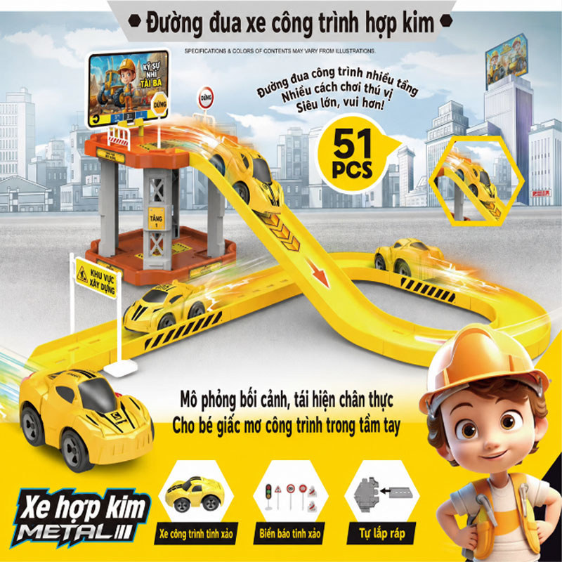 【SKISOPGO】Bộ đồ chơi công trình đường ray phóng trẻ em,bãi đậu trượt ô tô và xe tải nhỏ,Đồ Chơi Phát Triển Trí Tuệ