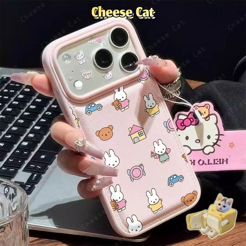 Thỏ Dễ Thương Ốp Lưng Điện Thoại iPhone 12 13 14 11 Pro 15 Plus 16 Pro Max Xs Max XR 7Plus 8Plus Hồng Da Điện Thoại
