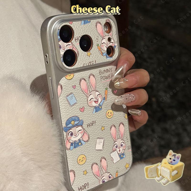 Ốp điện thoại da trắng đơn giản hình chú thỏ cảnh sát dễ thương cho iPhone 17 Pro Max 15 16 13 12 11 Pro Xs XR