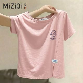 [MIZIQI] Áo thun ngắn tay Cotton nguyên chất nguyên chất dành cho nữ, mùa hè không đều xẻ dáng ôm hơn