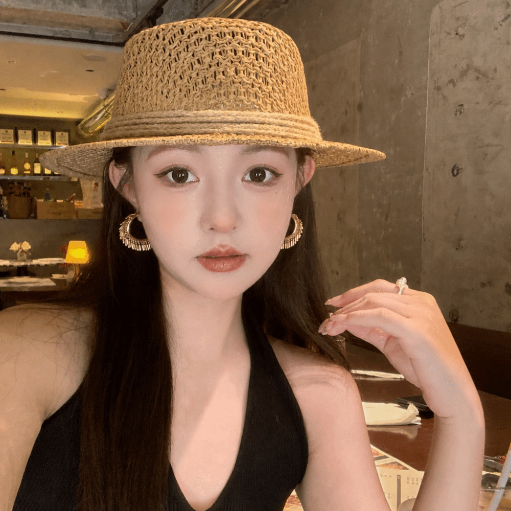 Mũ chống nắng HOBBYIN, Mũ len dệt rỗng thoáng khí, Vành rộng thường ngày Mũ Panama đi chơi trên bãi biển