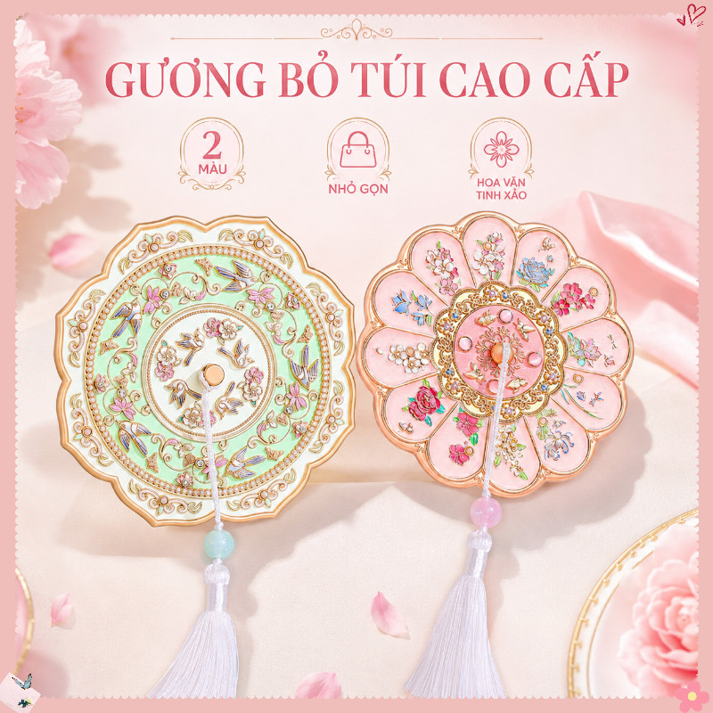 Gương Cầm Tay Nữ Thần Mười Hai Hoa – Hợp Kim Nhẹ Bền, Gương Trang điểm Mini Gập Di động,Quà Tặng Bạn Thân