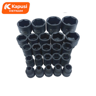 Đầu Tuýp Đen Ngắn 1/2Inch Kapusi Thép Cr-Mo Siêu Cứng - Khẩu Lục Giác Cho Máy Siết Bu Lông Đủ Size 8mm-41mm, Bh 12 tháng