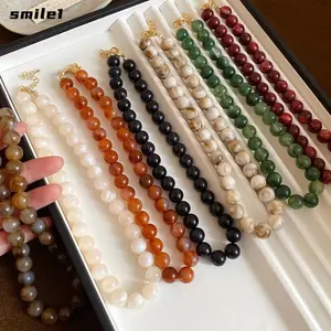 Vòng cổ hạt tròn SMILE, Vòng cổ Choker bằng đá cẩm thạch nhòe, Dây chuyền xương đòn nhiều màu Acrylic Ombre