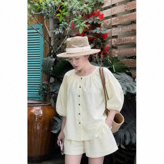 (MAY KỸ )SET Bộ Áo Sơ Mi Tay Phồng Kèm Quần Ngắn Trẻ Trung, Chất Vải Mát, Có Bigsize  K&B FASHION