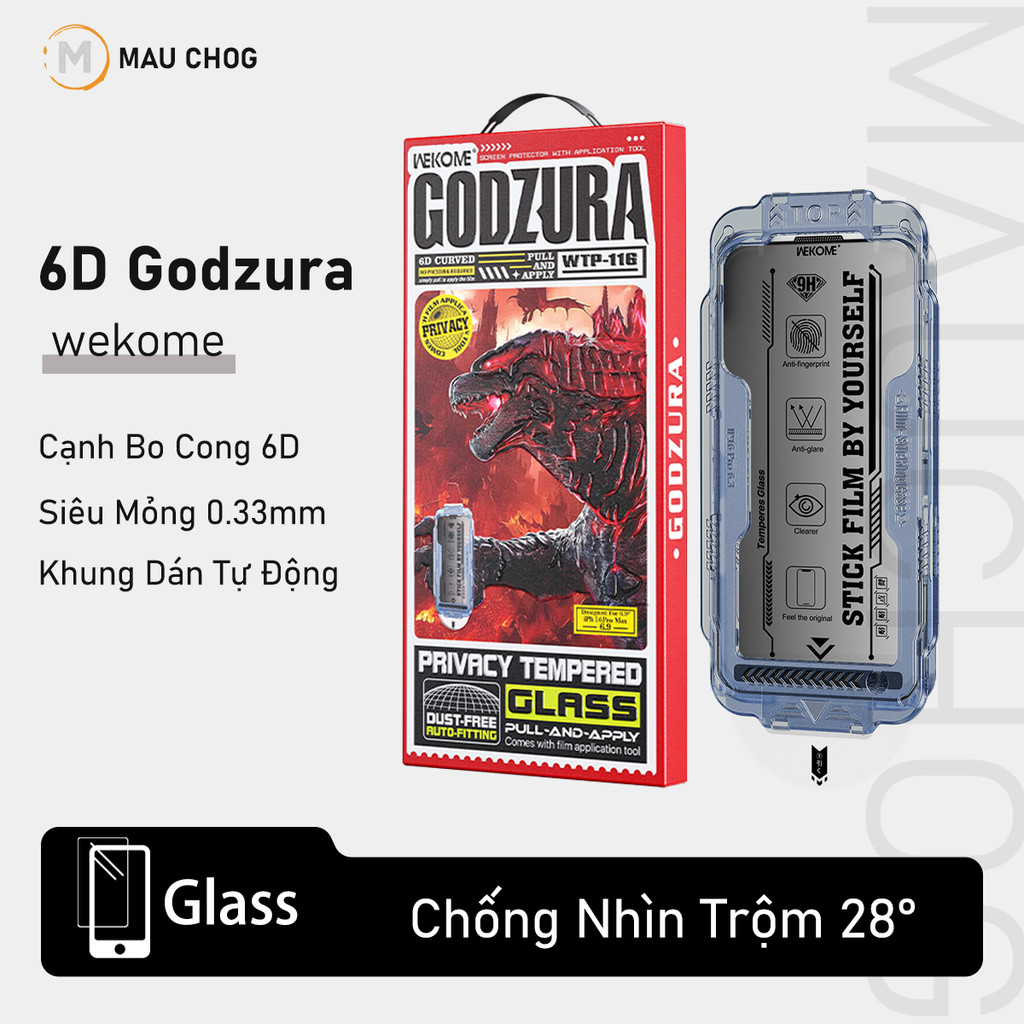 Kính Cường Lực Chống Nhìn Trộm Godzura 6D Kèm Khung Dán Cho Điện Thoại iPhone 17 Pro Max 16 15 14